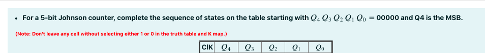 For A 5 Bit Johnson Counter Complete The Sequence Of States On The Table Starting With Q4 Q3 Q2 Q1 Qo 00000 And Q4 Is 1