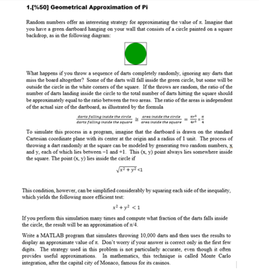 1 50 Geometrical Approximation Of Pi Random Numbers Offer An Interesting Strategy For Approximating The Value Of X I 1