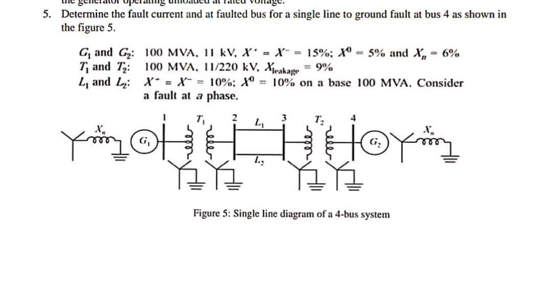 5 Determine The Fault Current And At Faulted Bus For A Single Line To Ground Fault At Bus 4 As Shown In The Figure 5 G 1