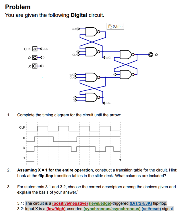 Problem You Are Given The Following Digital Circuit Out4 Clk Clk Do X O O Clk Out2 Clk X X Out2 Ctrl 3 X Out4 1 Comp 1