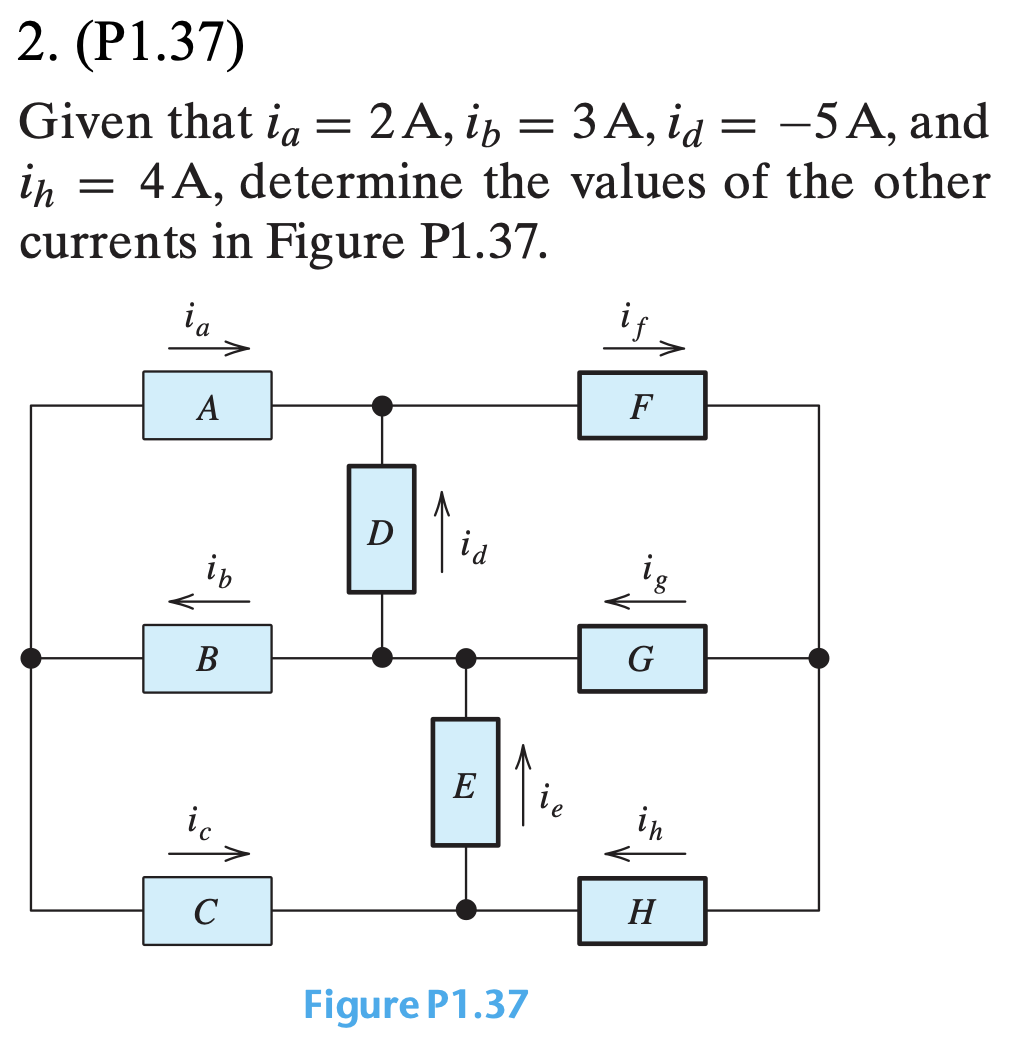 2 P1 37 Given That Ia 2a If 3a Id 5 A And Ib In 4a Determine The Values Of The Other Currents In Figure 1