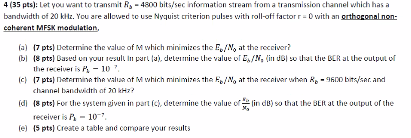 4 35 Pts Let You Want To Transmit R 4800 Bits Sec Information Stream From A Transmission Channel Which Has A Bandw 1