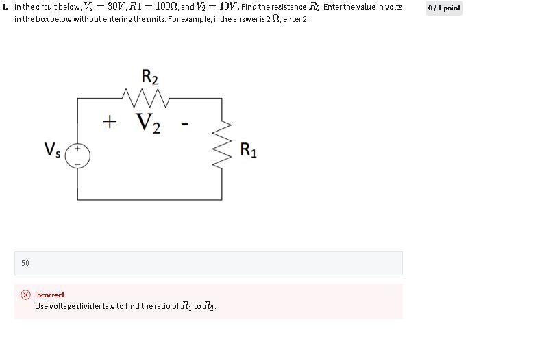 1 In The Circuit Below V 30v R1 1000 And V 10v Find The Resistance Rg Enter The Value In Volts In The Box 1