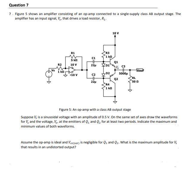 Question 7 7 Figure 5 Shows An Amplifier Consisting Of An Op Amp Connected To A Single Supply Class Ab Output Stage The 1