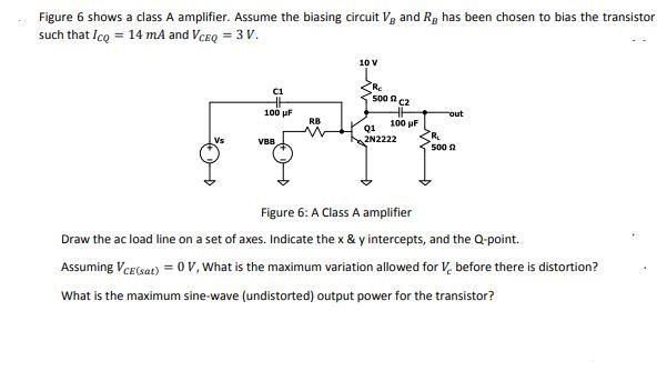 Figure 6 Shows A Class A Amplifier Assume The Biasing Circuit V And R Has Been Chosen To Bias The Transistor Such Tha 1