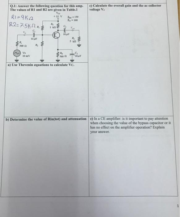 Q 1 Answer The Following Question For This Amp The Values Of R1 And R2 Are Given In Table 1 C Calculate The Overall G 1