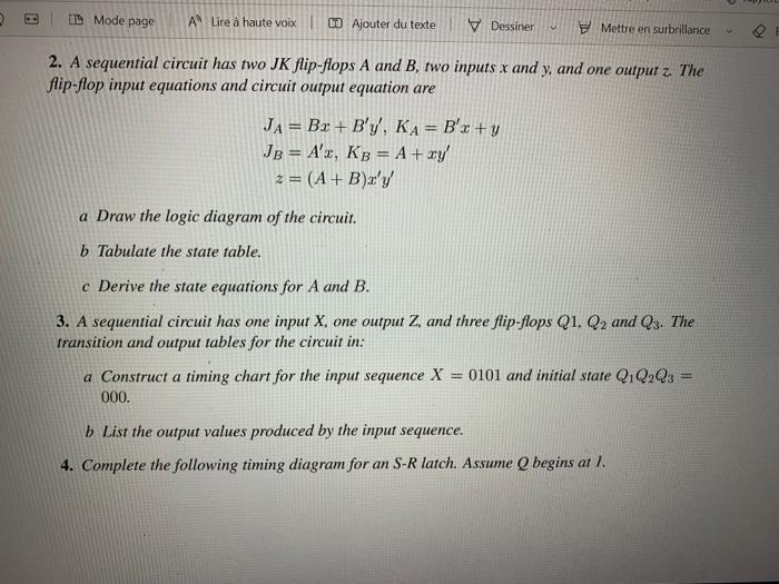 D Mode Page A Lire A Haute Voix Ajouter Du Texte Dessiner Mettre En Surbrillance 2 A Sequential Circuit Has Two Jk Fl 1