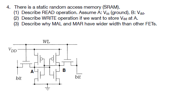 4 There Is A Static Random Access Memory Sram 1 Describe Read Operation Assume A Vss Ground B Vdd 2 Descr 1