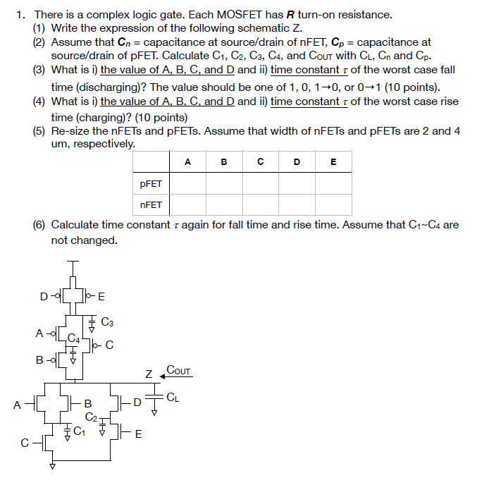 1 There Is A Complex Logic Gate Each Mosfet Has R Turn On Resistance 1 Write The Expression Of The Following Schema 1