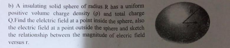 B A Insulating Solid Sphere Of Radius R Has A Uniform Positive Volume Charge Density P And Total Charge Q Find The E 1