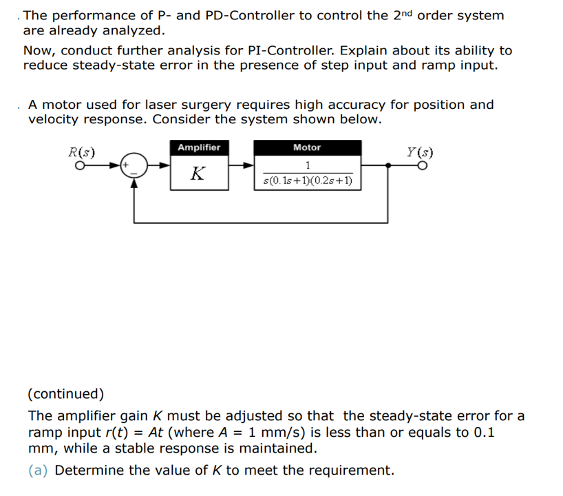The Performance Of P And Pd Controller To Control The 2nd Order System Are Already Analyzed Now Conduct Further Ana 1