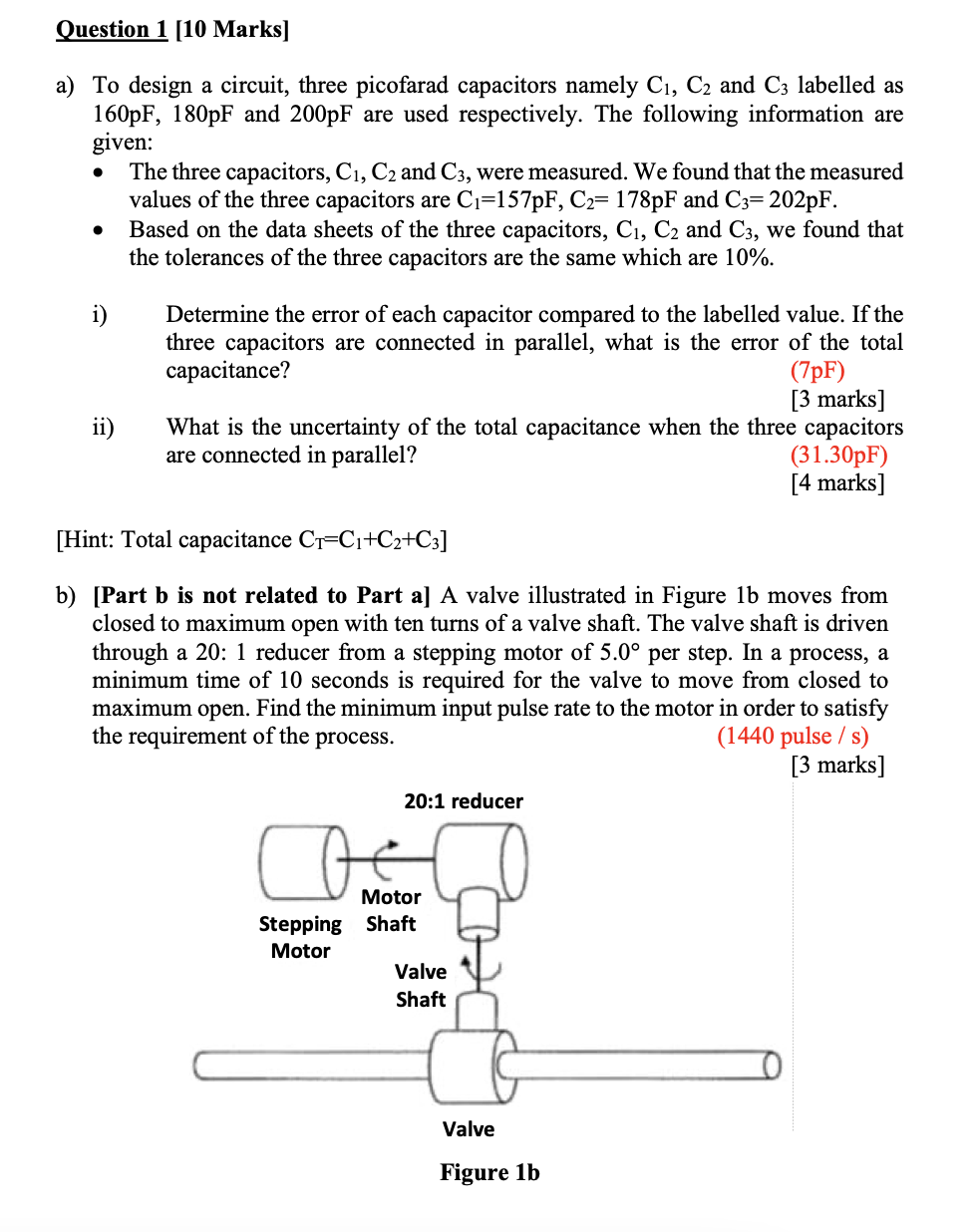 Question 1 10 Marks A To Design A Circuit Three Picofarad Capacitors Namely C C And C3 Labelled As 160pf 180pf A 1