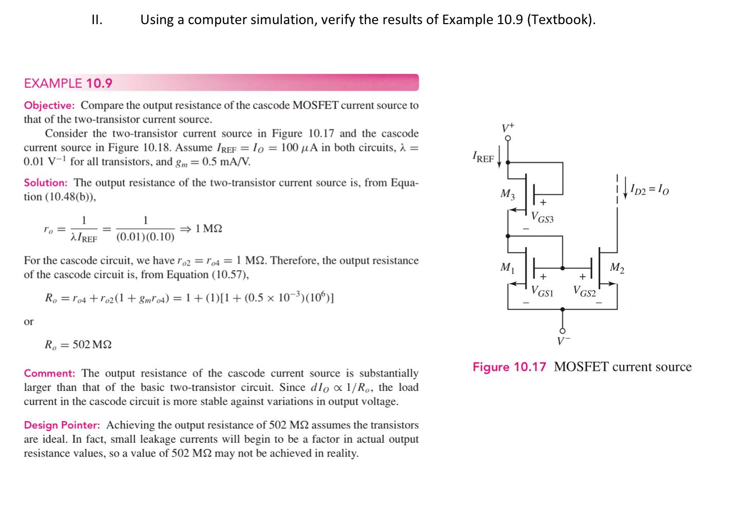 Using A Computer Simulation Verify The Results Of Example 10 9 Textbook V Ii Example 10 9 Objective Compare The O 1