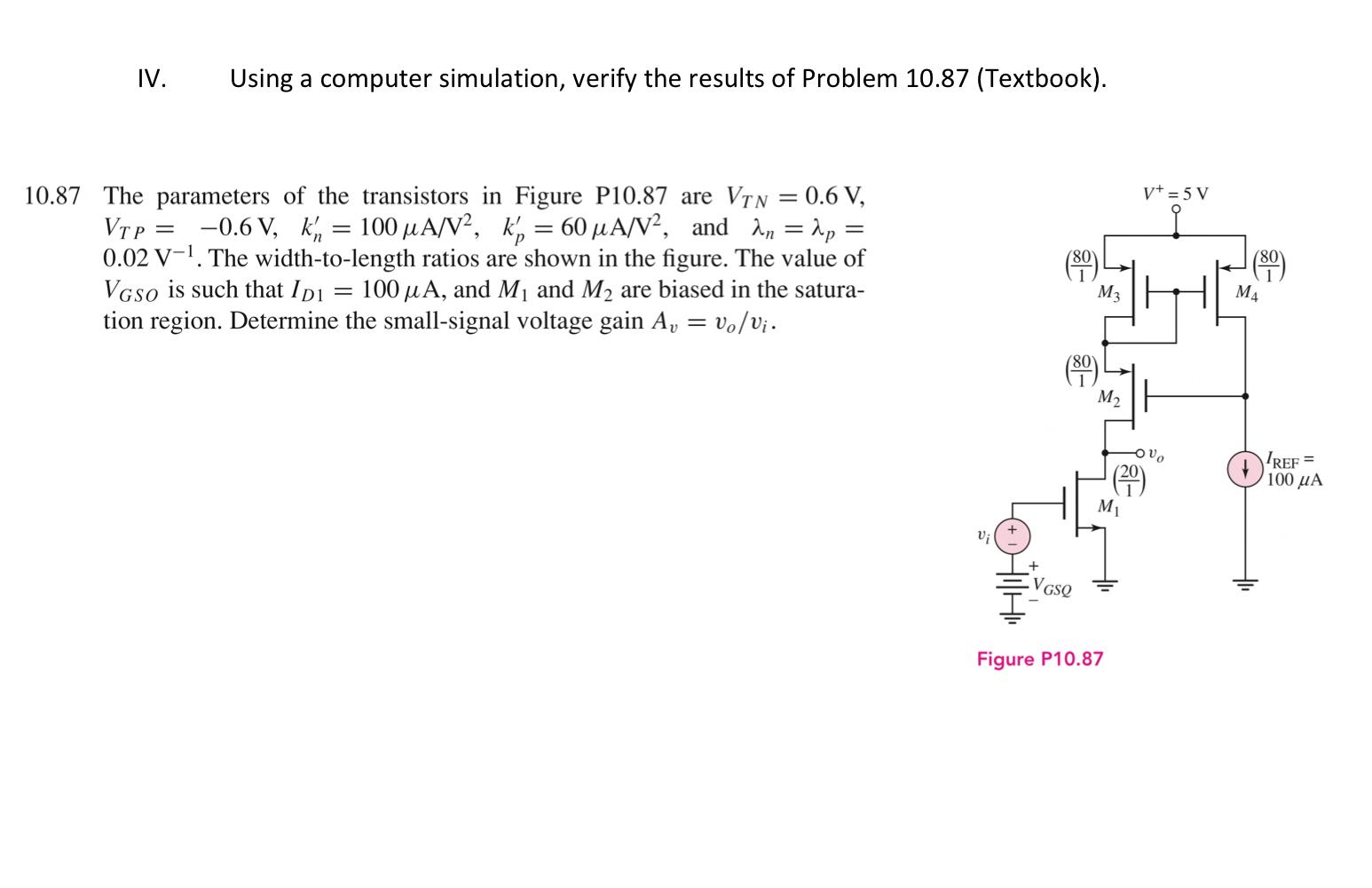 Iv Using A Computer Simulation Verify The Results Of Problem 10 87 Textbook Sd 10 87 The Parameters Of The Tr 1