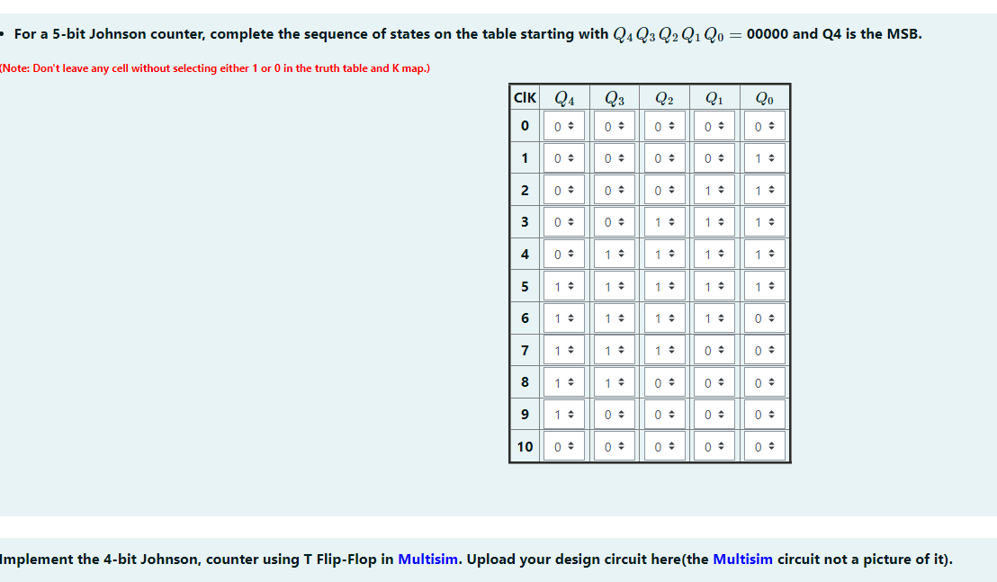 Use The Numbers In Table To Design The Johnson Counter Using T Flip Flop 1