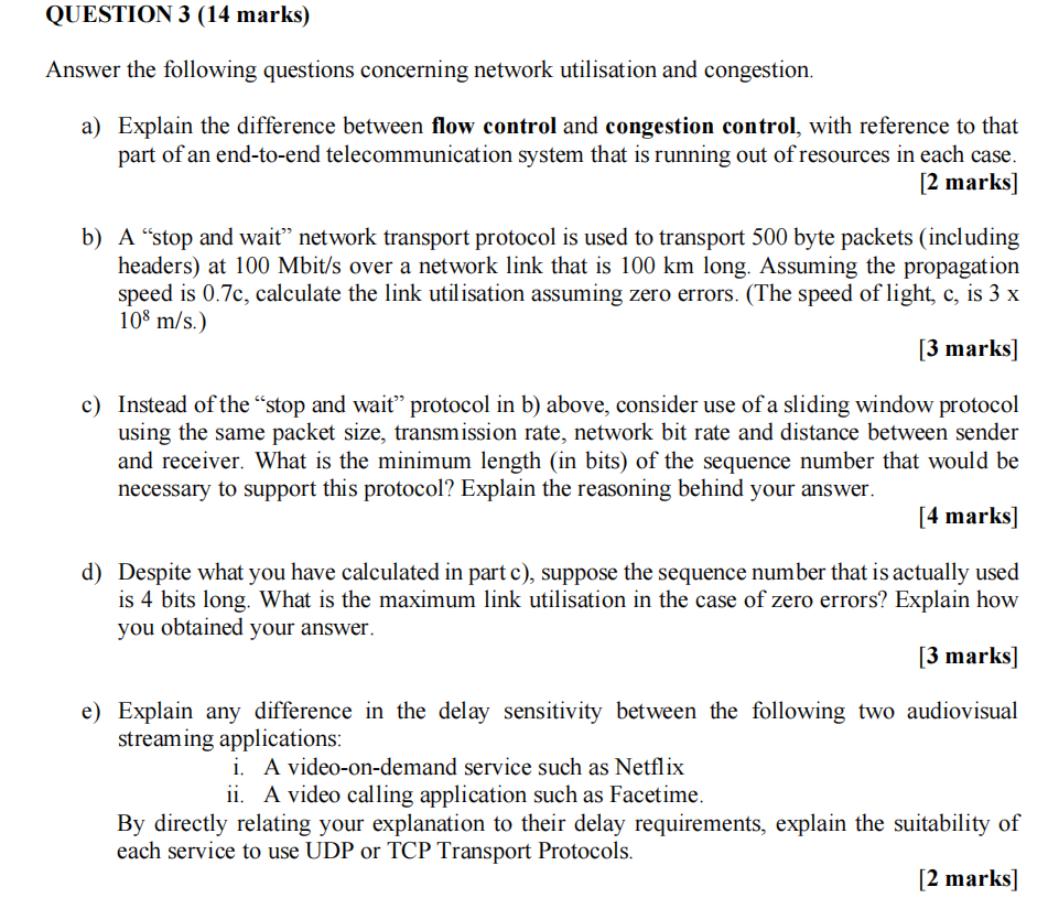 Question 3 14 Marks Answer The Following Questions Concerning Network Utilisation And Congestion A Explain The Diffe 1
