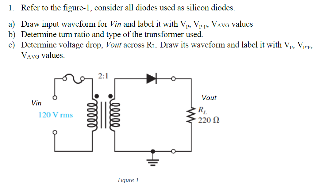 1 Refer To The Figure 1 Consider All Diodes Used As Silicon Diodes A Draw Input Waveform For Vin And Label It With V 1