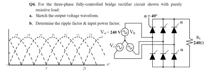 Q4 For The Three Phase Fully Controlled Bridge Rectifier Circuit Shown With Purely Resistive Load A Sketch The Output 1