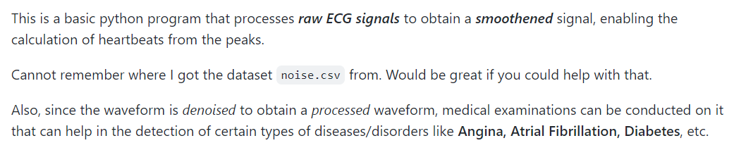 This Is A Basic Python Program That Processes Raw Ecg Signals To Obtain A Smoothened Signal Enabling The Calculation Of 1