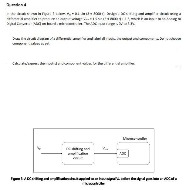 Question 4 In The Circuit Shown In Figure 3 Below V 0 1 Sin 2 X 8000 T Design A Dc Shifting And Amplifier Circuit 1
