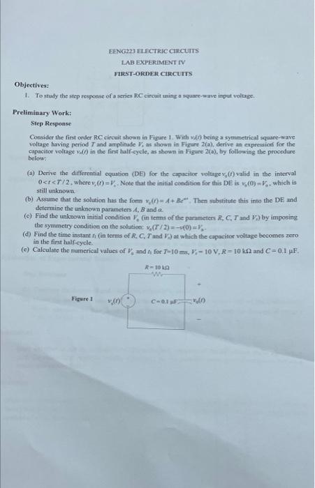 Eeng223 Electric Circuits Lab Experiment Iv First Order Circuits Objectives 1 To Study The Step Response Of A Series R 1