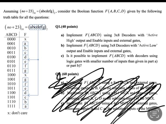 Assuming No 23 Abcdefg Consider The Boolean Function F A B C D Given By The Following Truth Table For All The 1