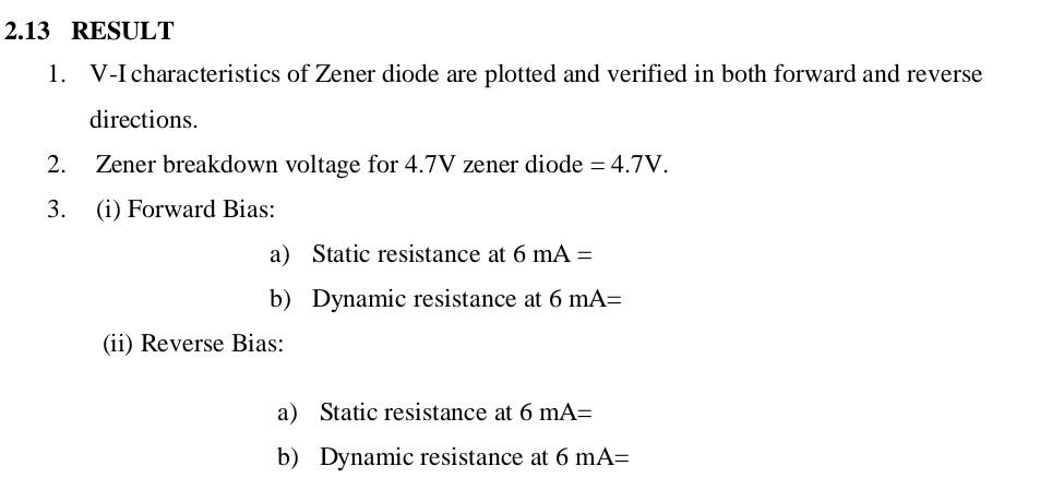 2 13 Result 1 V I Characteristics Of Zener Diode Are Plotted And Verified In Both Forward And Reverse Directions 2 Ze 2