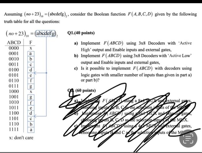 Assuming No 23 Abcdefg Consider The Boolean Function F A B C D Given By The Following Truth Table For All The Qu 1