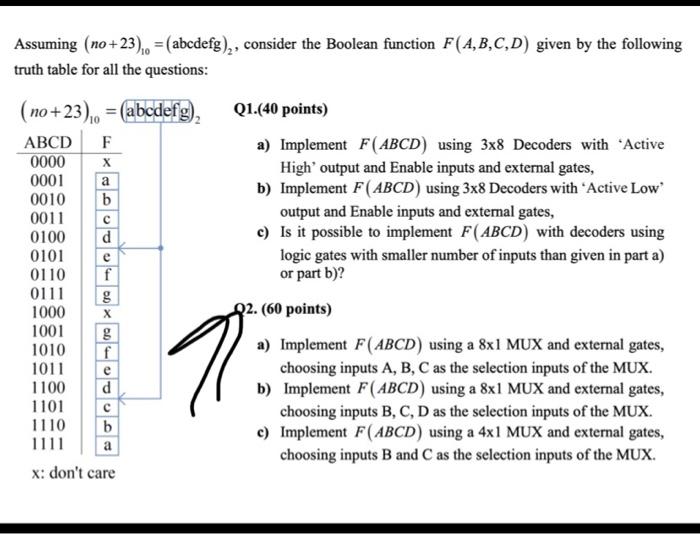 Assuming No 23 Abcdefg Consider The Boolean Function F A B C D Given By The Following Truth Table For All The Qu 1