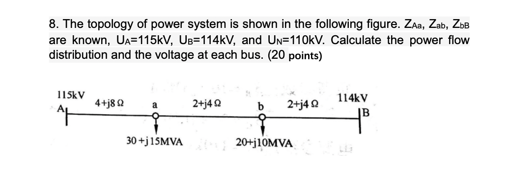 8 The Topology Of Power System Is Shown In The Following Figure Zaa Zab Zbb Are Known Ua 115kv Ub 114kv And Un 11 1