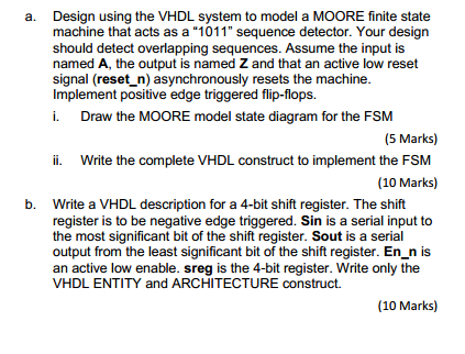 A Design Using The Vhdl System To Model A Moore Finite State Machine That Acts As A 1011 Sequence Detector Your Desi 1