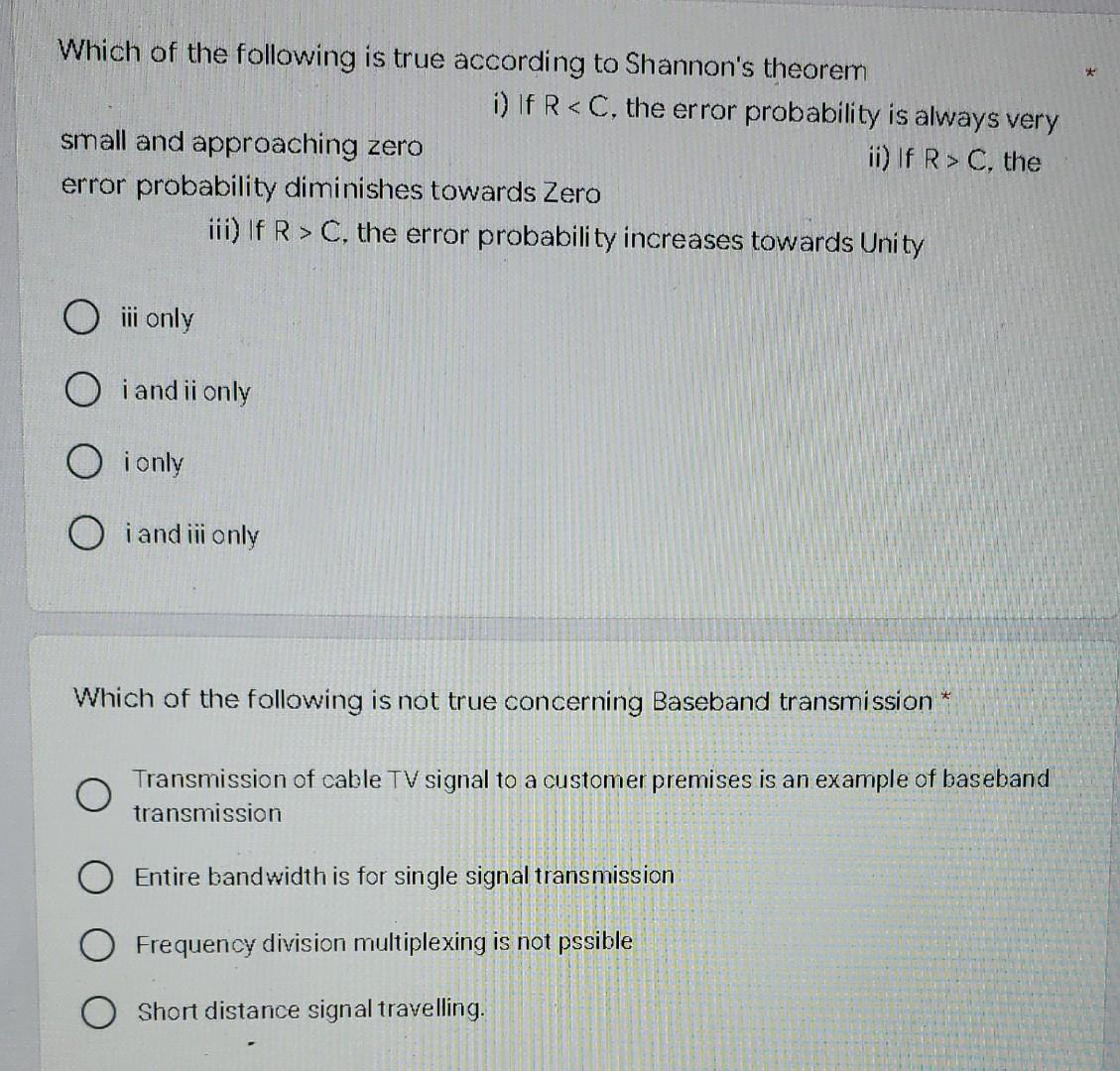 Which Of The Following Is True According To Shannon S Theorem Small And Approaching Zero Error Probability Diminishes To 1