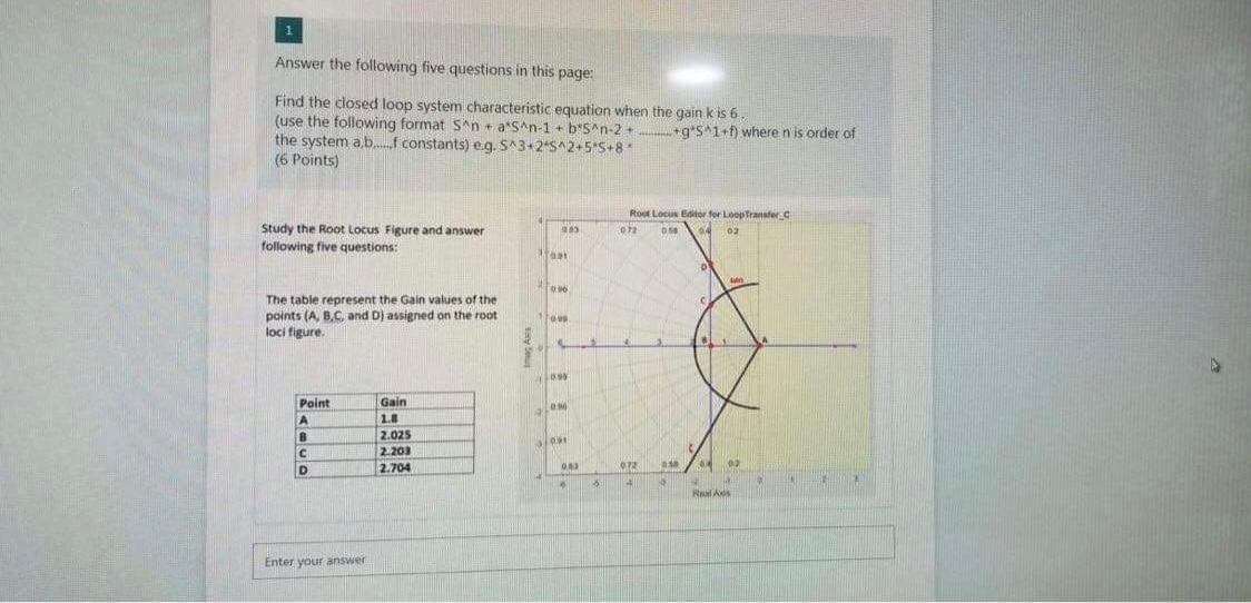 1 Answer The Following Five Questions In This Page Find The Closed Loop System Characteristic Equation When The Gain K 1