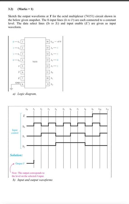 3 2 Marks 1 Sketch The Output Waveforms At Y For The Octal Multiplexer 74151 Circuit Shown In The Below Given Sna 1