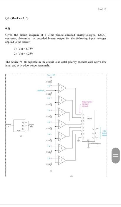 9 Of 12 Q6 Marks 2 3 6 1 Given The Circuit Diagram Of A 3 Bit Parallel Encoded Analog To Digital Adc Converter De 1