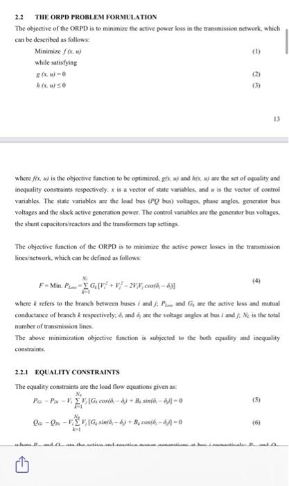 2 2 The Orpd Problem Formulation The Objective Of The Orpd Is To Minimize The Active Power Loss In The Transmission Netw 1