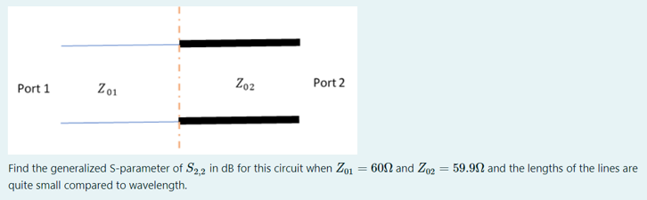 Zoz Port 2 Port 1 Zo1 Find The Generalized S Parameter Of S2 2 In Db For This Circuit When Zo1 609 And Zo2 59 99 And 1