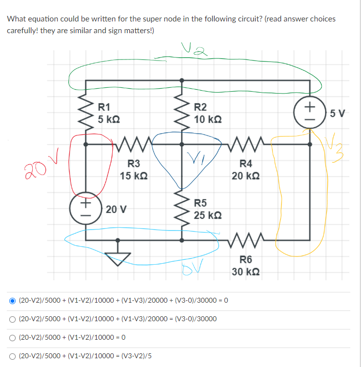 What Equation Could Be Written For The Super Node In The Following Circuit Read Answer Choices Carefully They Are Sim 1