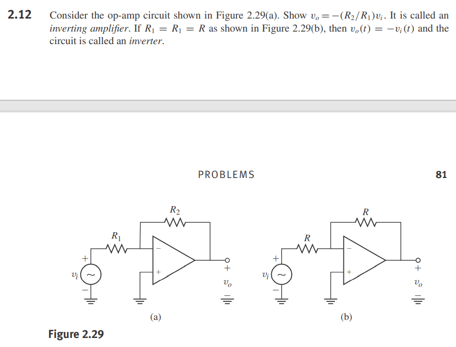 2 12 Consider The Op Amp Circuit Shown In Figure 2 29 A Show Vo R R V It Is Called An Inverting Amplifier If R 1