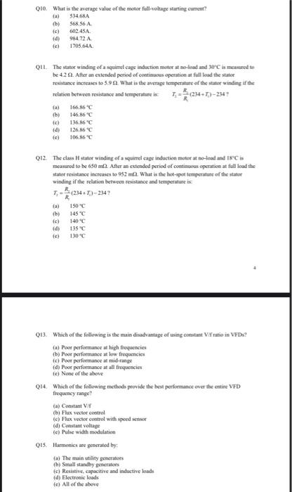 Q10 What Is The Average Value Of The Motor Full Voltage Starting Current A 534 68a B 568 56 A C 602 45a D 984 1