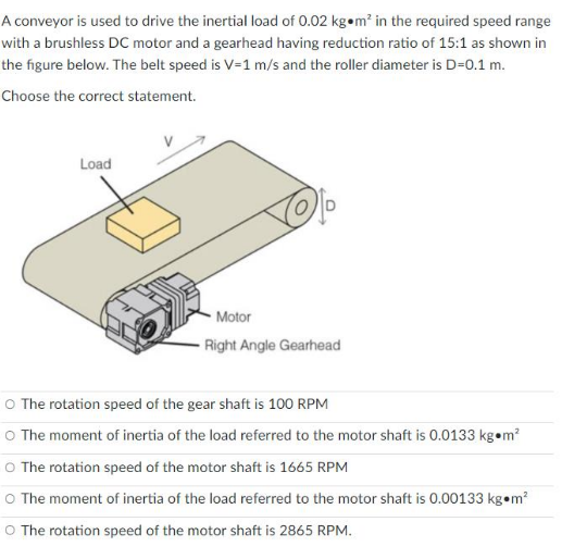 A Conveyor Is Used To Drive The Inertial Load Of 0 02 Kg M In The Required Speed Range With A Brushless Dc Motor And A 1