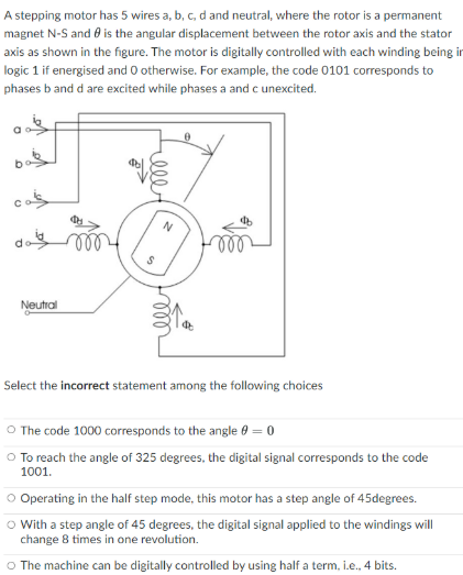 A Stepping Motor Has 5 Wires A B C D And Neutral Where The Rotor Is A Permanent Magnet N S And Is The Angular Displa 1