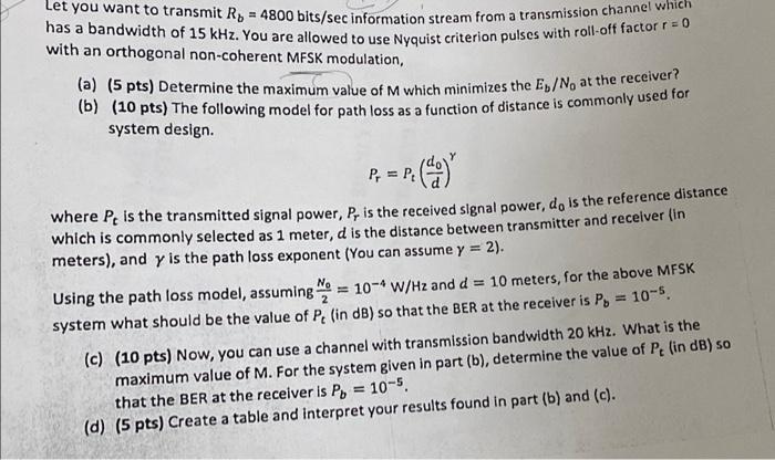 Let You Want To Transmit R 4800 Bits Sec Information Stream From A Transmission Channel Has A Bandwidth Of 15 Khz You 1