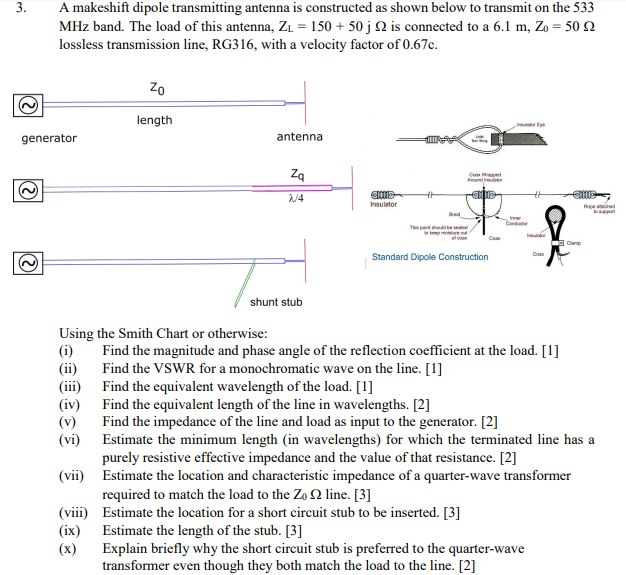 3 A Makeshift Dipole Transmitting Antenna Is Constructed As Shown Below To Transmit On The 533 Mhz Band The Load Of Th 1