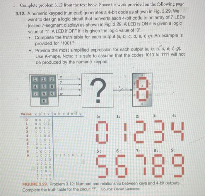 5 Complete Problem 3 12 From The Text Book Space For Work Provided On The Following Page 3 12 A Numeric Keypad Nump 1