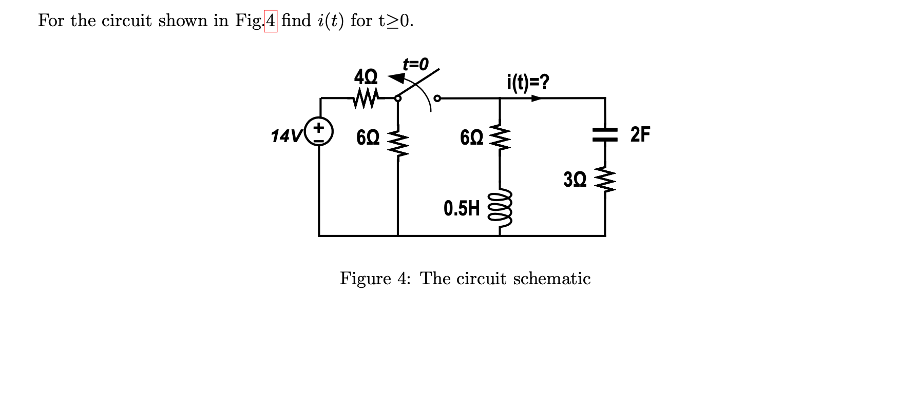 For The Circuit Shown In Fig 4 Find I T For T 0 T 0 40 Ww 14v 6 Q 6 Q 3q 0 5h Figure 4 The Circuit Schematic I T L 1