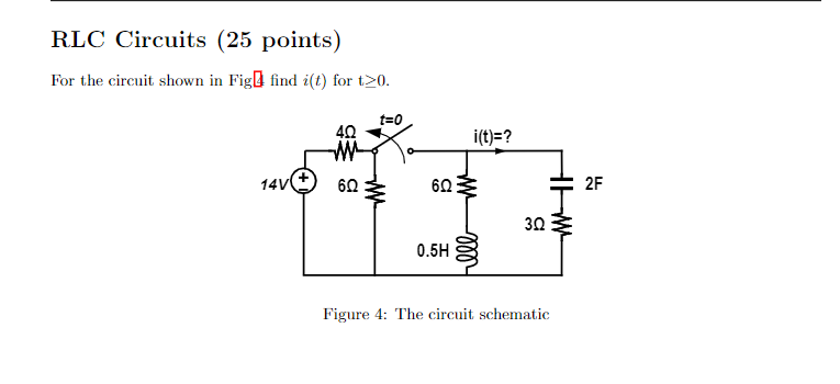Rlc Circuits 25 Points For The Circuit Shown In Fig Find I T For T20 T 0 40 Mm 14v 60 302 0 5h Figure 4 The Circuit 1