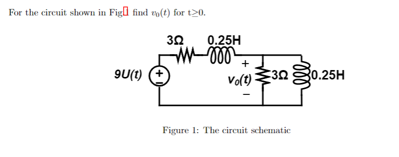 For The Circuit Shown In Figl Find Vo T For T 0 302 0 25h M 000 9u T Vo T Figure 1 The Circuit Schematic 32 Z 1