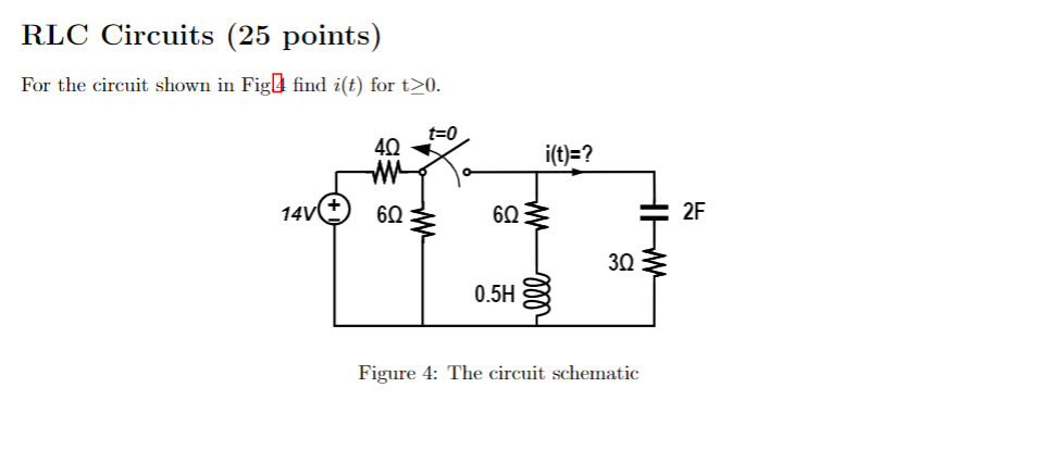 Rlc Circuits 25 Points For The Circuit Shown In Figl Find I T For T 0 T 0 40 14v I T 60 60 0 5h Figure 4 The Cir 1