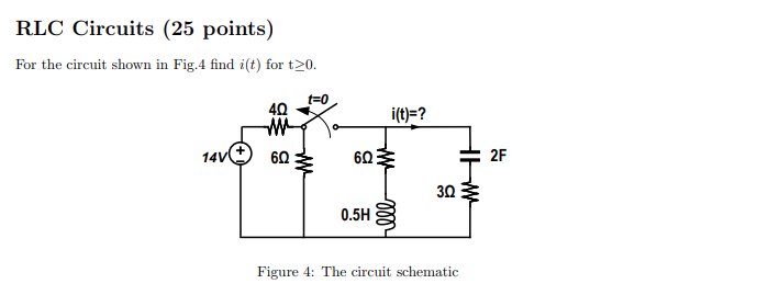 Rlc Circuits 25 Points For The Circuit Shown In Fig 4 Find I T For T 0 T 0 40 M I T 603 60 30 0 5h Figure 4 The 1